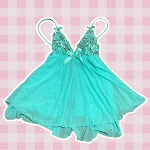 Dreamgirl Mint Dollette Fairy Floral Sheer Lace Babydoll Slip Size Medium